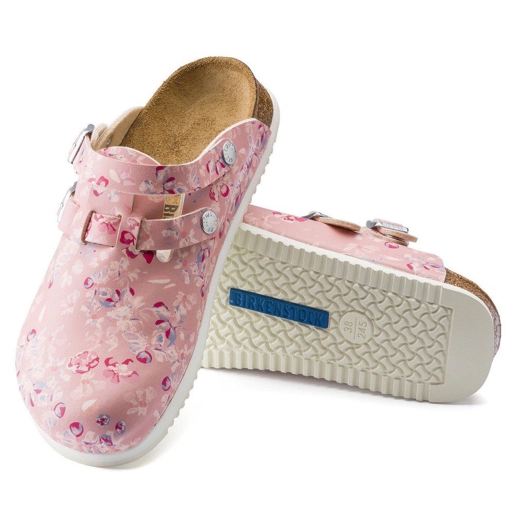 Birkenstock Boston Clogs Pink Floral Leather Mules Shoes Size 38 Narrow Med
